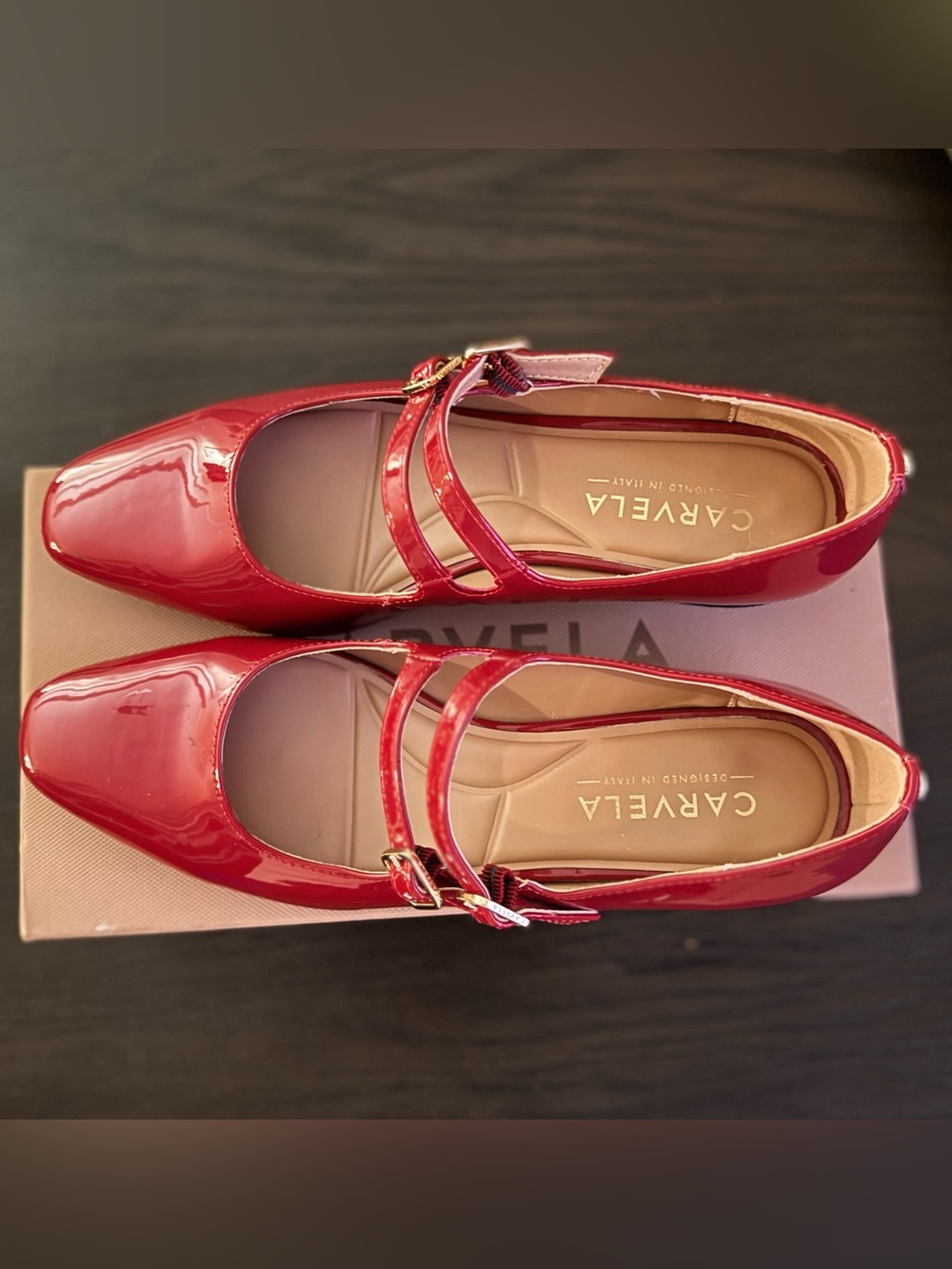 Carvela Double-Strap Patent Mary Janes in Red
